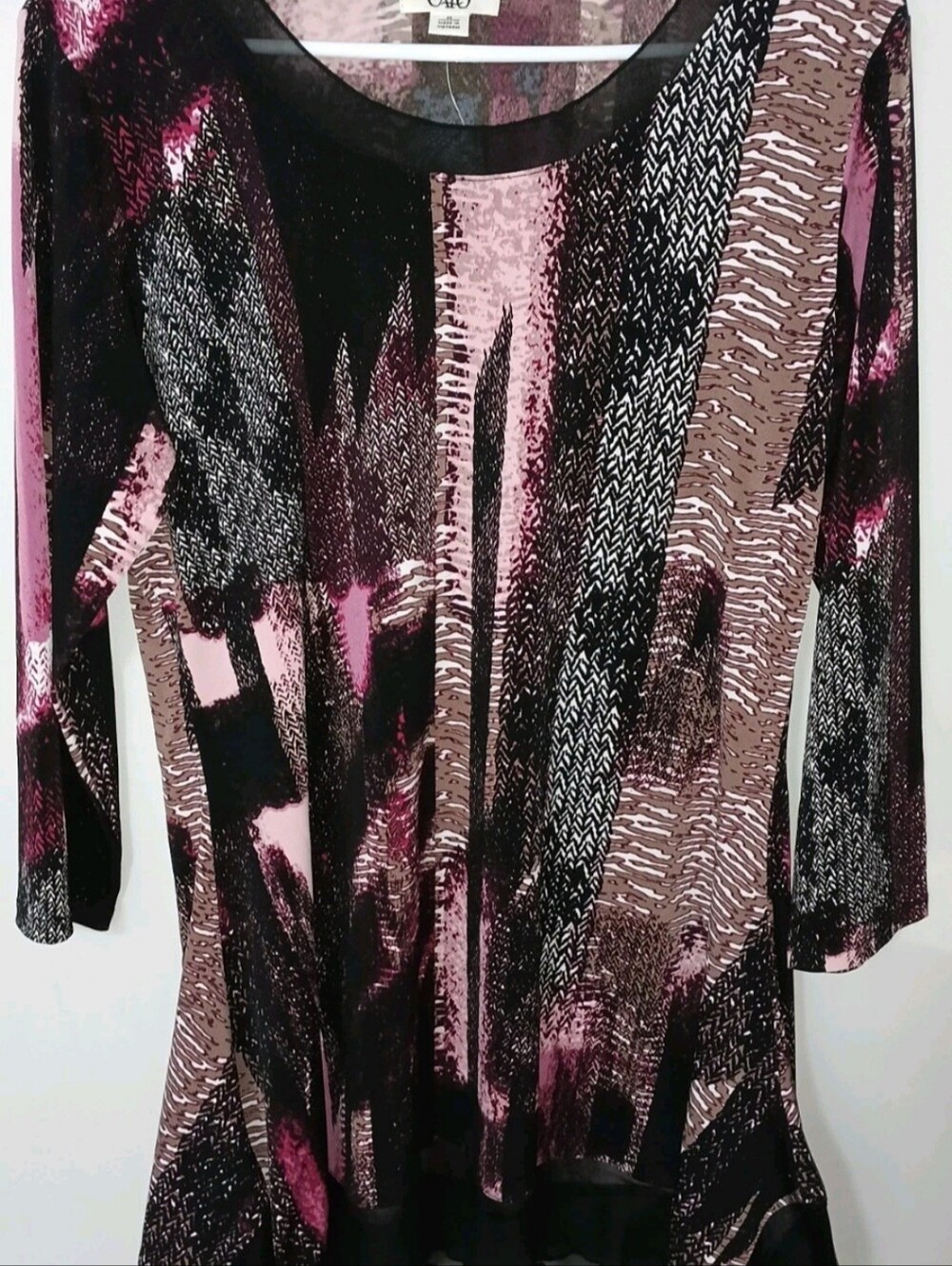 Cato Pink, Black & Brown Abstract Long Sleeve Scoop Neck Top